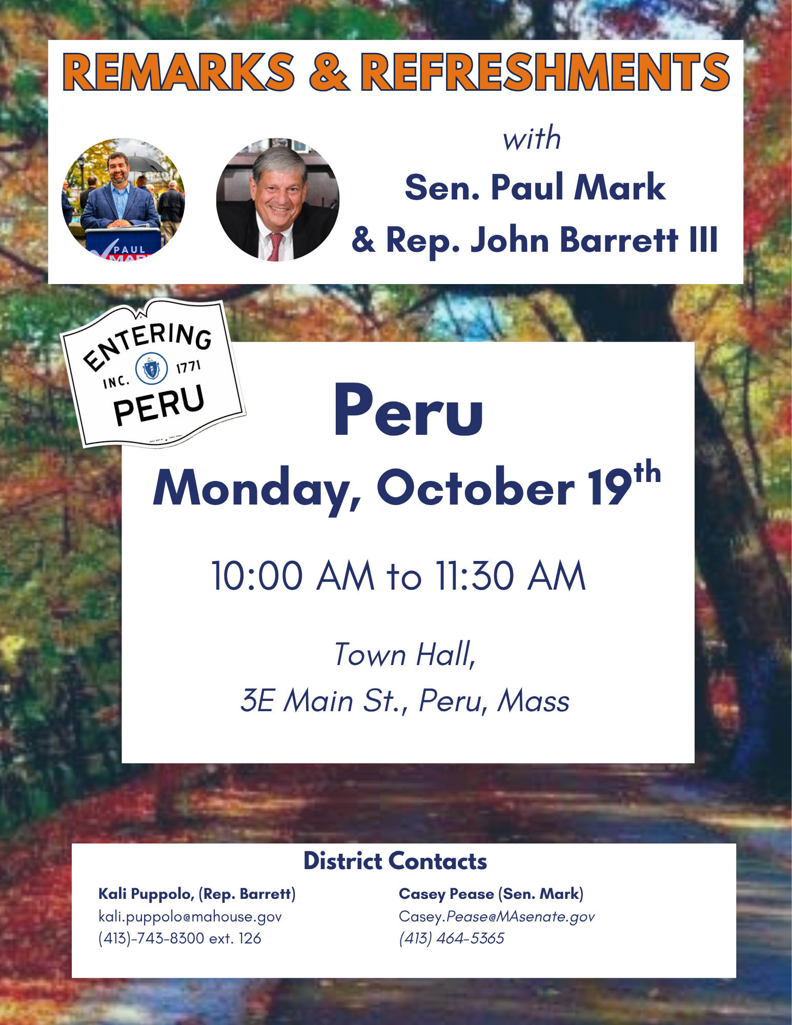 Remarks & Refreshments with Sen. Paul Mark and Rep John Barrett 111